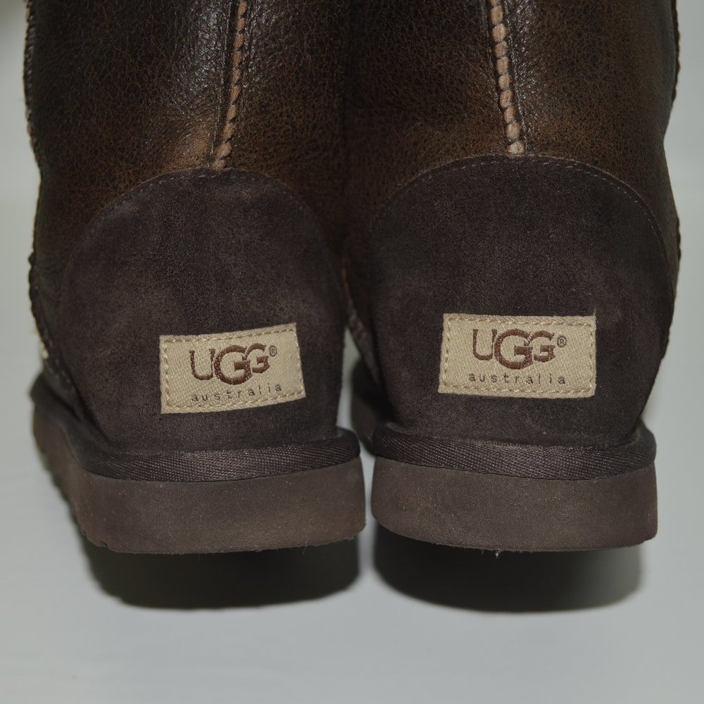 UGG Classic Tall Bomber Brown Leather Fur Lined - Picture 8 of 13